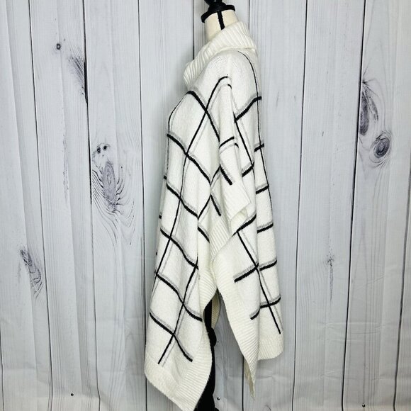 Lands' End Poncho Sweater Sz  L / XL Wool Alpaca Blend Cowl Neck Oversized White - Picture 5 of 10